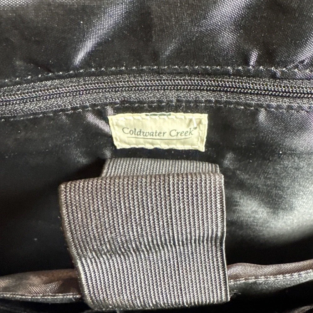 Coldwater Creek Hampton Computer Bag Black‎ Woven Croc Embossed Laptop Tote NWT